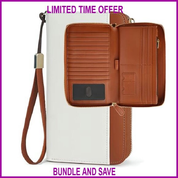 Large Travel Wallet RFID Zipper Passport Holder Clutch with Wristlet - Picture 2 of 8